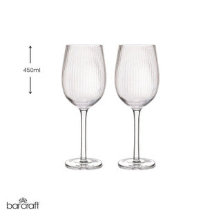 BarCraft Set of 2 Large Ribbed Wine Glasses in Gift Box
