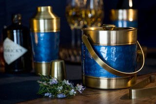 BarCraft Stainless Steel Blue and Brass Finish Ice Bucket