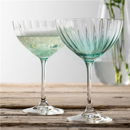 Galway Crystal Erne Cocktail/Champagne Saucer Set Of 2 In Aqua
