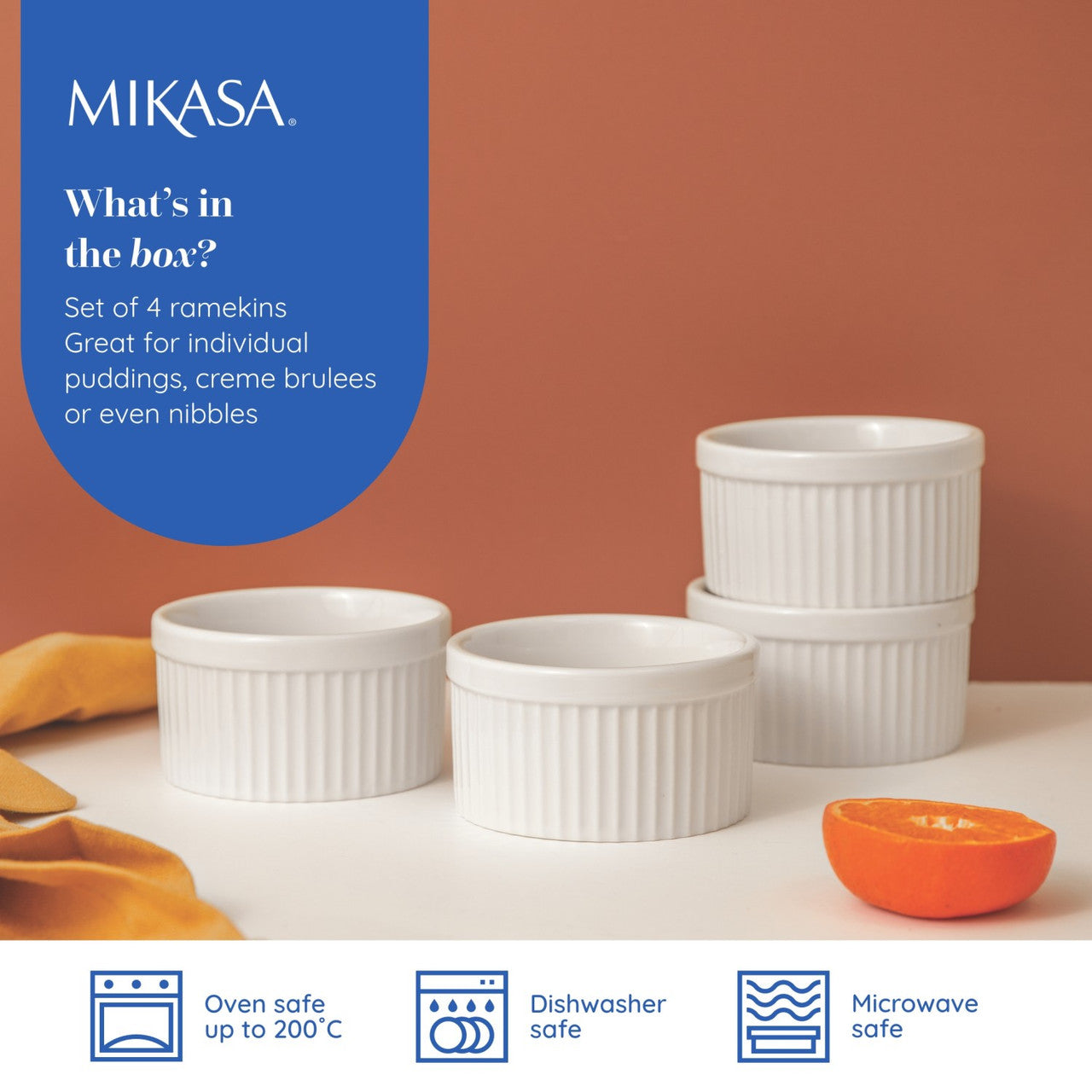Mikasa Chalk 4 Piece Porcelain Ramekin Set 9.5cm White