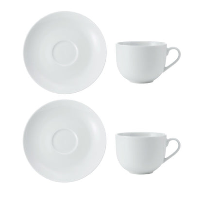 Mikasa Chalk Set of 2 Porcelain Tea Cups and Saucers 220ml White