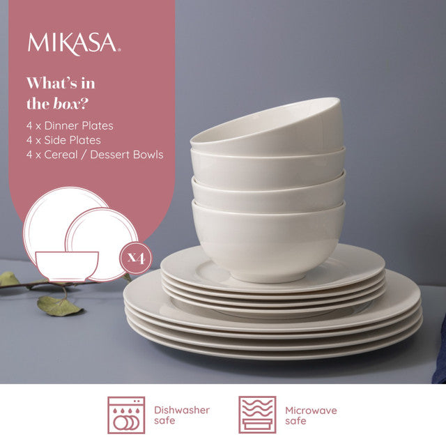 Mikasa Egret 12 Piece China Dinner Set White