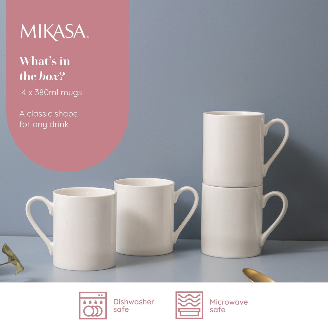 Mikasa Egret 4 Piece China Mug Set 380ml White