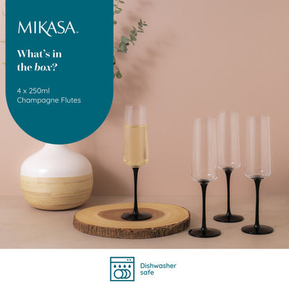 Mikasa Palermo 4 Piece Crystal Champagne Flute Set 250ml