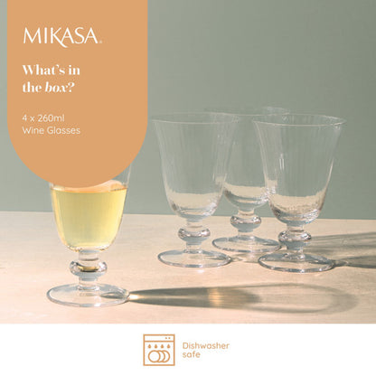 Mikasa Salerno 4 Piece Crystal Wine Glass Set 260ml