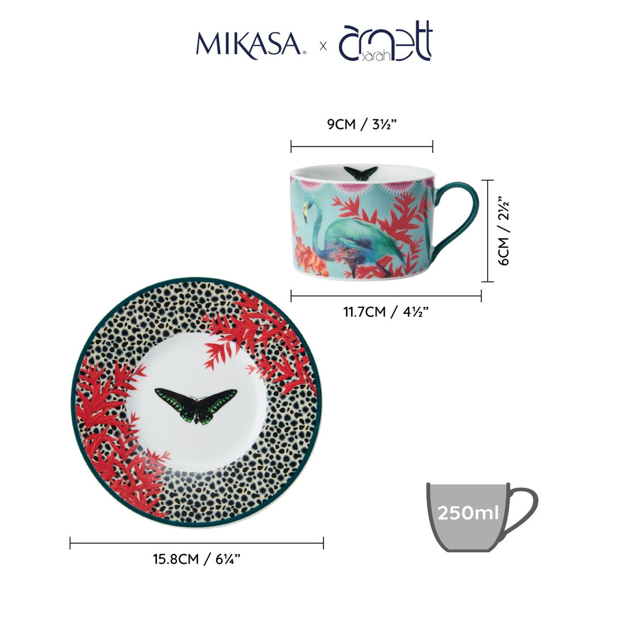 Mikasa x Sarah Arnett Porcelain Cup and Saucer Set 250ml