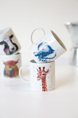 KitchenCraft 80ml Porcelain Watercolour Cow Espresso Cup - Set of 6