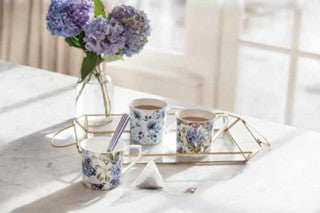 KitchenCraft Set of Four Fluted China Blue Rose Mugs