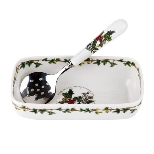 Portmeirion The Holly and the Ivy Cranberry Dish and Slotted Spoon