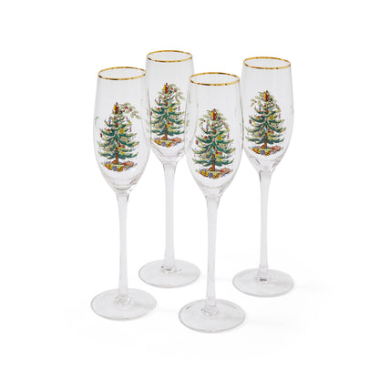 Spode Christmas Tree Set of 4 Champagne Flutes