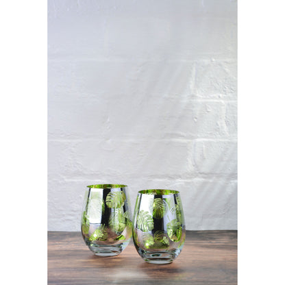 Artland Glass Tropical Leaves DOF Tumbler - Set of 2 Glasses