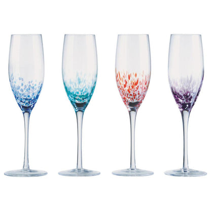 Anton Studio Glass Speckle Champagne Flutes - Set of 4 Champagne Glasses