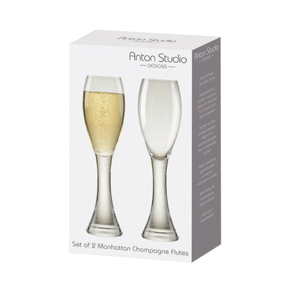 Anton Studio Glass Set of 2 Manhattan Champagne Flutes