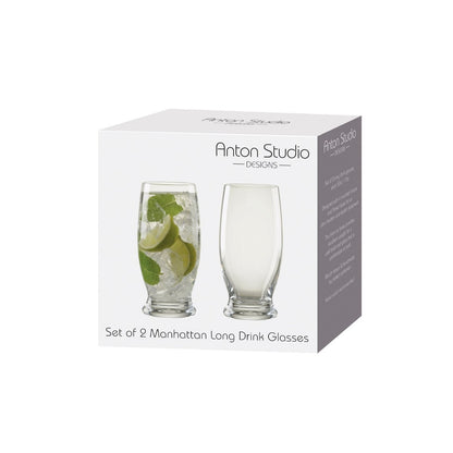 Anton Studio Glass Set of 2 Manhattan Long Drink Glasses