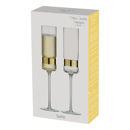 Anton Studio Glass SoHo Champagne Flutes Gold - Set of 2 Champagne Glasses
