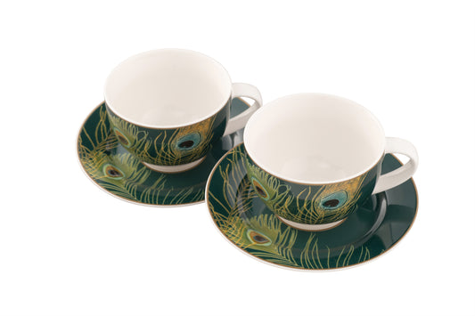 Aynsley Peacock Feather Cappuccino Cup & Saucer