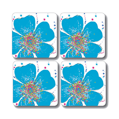 Scott Inness Coasters Set of 4 Light Blue Rose