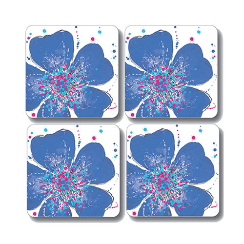 Scott Inness Coasters Set of 4 Dark Blue Rose