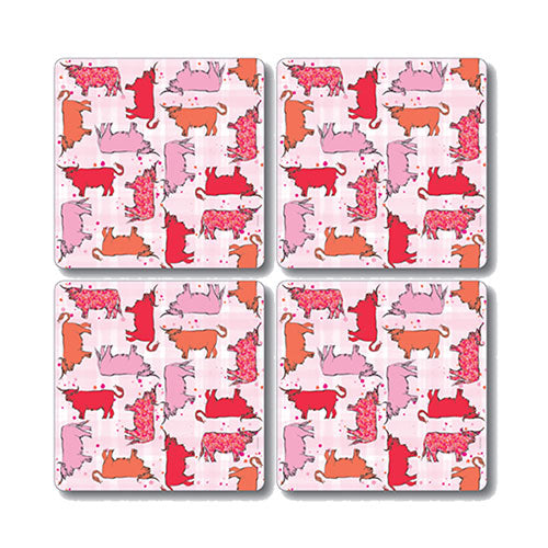 Scott Inness Coasters Set of 4 Highland Cow Repeat