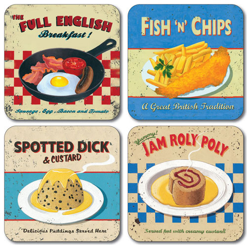 Martin Wiscombe Coasters Set of 4 Nostalgic Food