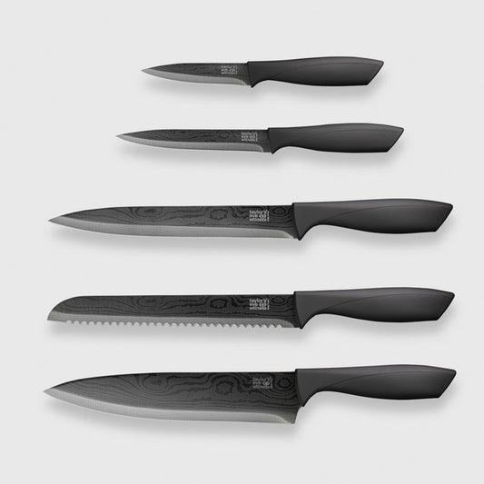 Taylors Eye Witness Damask Black Titanium 5 Piece Paring, All Purpose, Carving, Bread & 20cm Chef's Knife Set