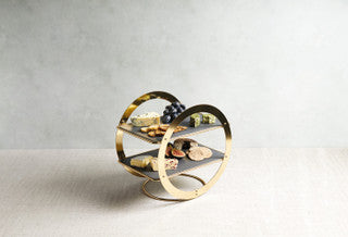 Artesá 2-Tier Geometric Brass-Finished Serving Stand with Slate Serving Platters