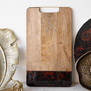 Artesà Mango Wood Rectangular Serving Platter with Tortoiseshell Resin Edge