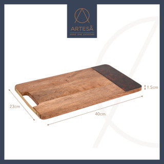 Artesà Mango Wood Rectangular Serving Platter with Tortoiseshell Resin Edge