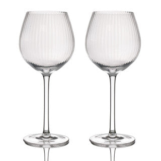 BarCraft Set of 2 Handmade Ribbed Gin Glasses in Gift Box