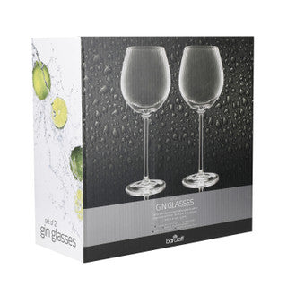 BarCraft Set of 2 Handmade Ribbed Gin Glasses in Gift Box