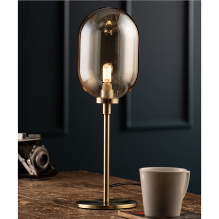 Galway Crystal Amber Glass & Brass Stem Lamp