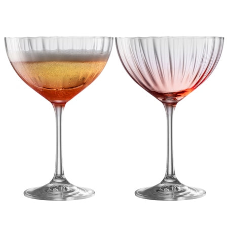 Galway Crystal Erne Cocktail/Champagne Saucer Set Of 2 In Blush