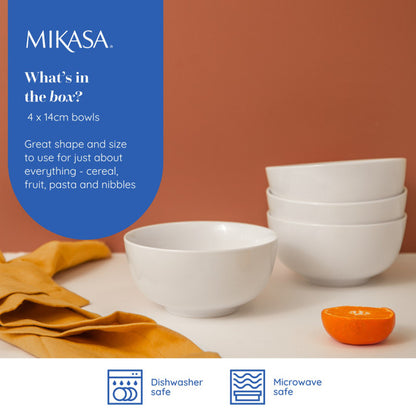 Mikasa Chalk 4 Piece Porcelain Cereal Bowl Set 14cm White