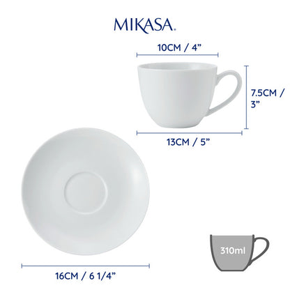 Mikasa Chalk Set of 2 Porcelain Cappuccino Cups and Saucers 310ml White