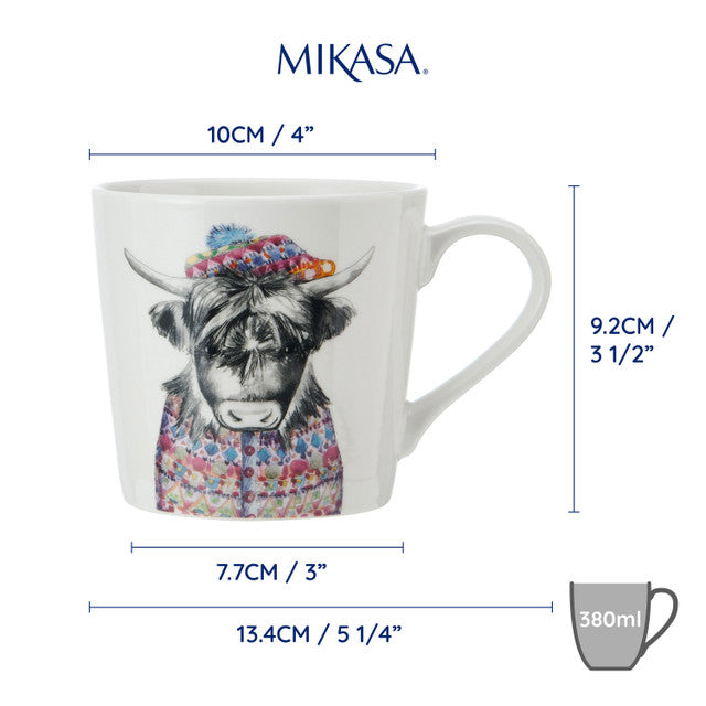 Mikasa Tipperleyhill Highland Cow Print Porcelain Mug 380ml