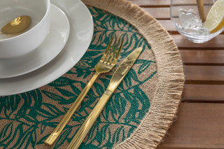 Creative Tops Hessian Placemats, Set of 4, Green Leaf