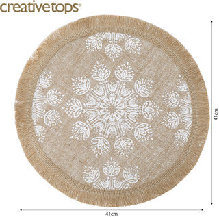 Creative Tops Hessian Placemats Set of 4 White Mandala Design