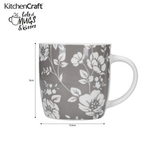 KitchenCraft Barrel Mug Set Grey Floral / Polka Dot Set of 4