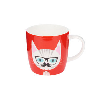 KitchenCraft China 425ml Cat Specs Barrel Shaped Mug - Set of 4