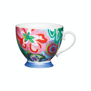 KitchenCraft Set of Four China Bright Floral Footed Mugs
