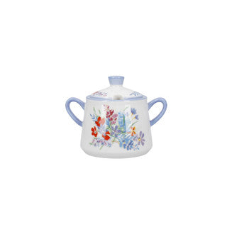 London Pottery Viscri Meadow Sugar Bowl, Ceramic, Almond Ivory / Cornflower Blue