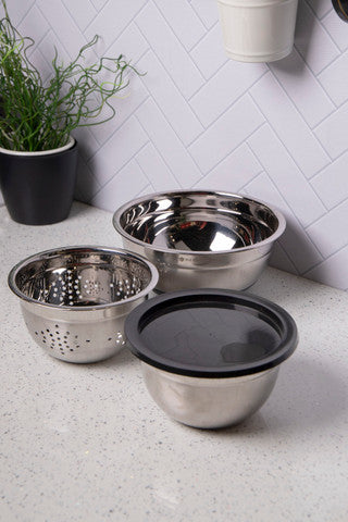 MasterClass Smart Space Stainless Steel Three Piece Bowl Set with Colander