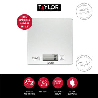 Taylor Pro Digital Kitchen Scales with Touchless Tare in Gift Box, 5kg / 11lbs Capacity