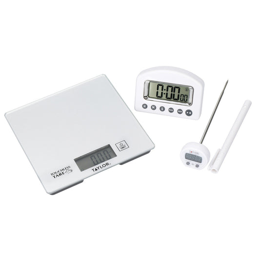Taylor Pro Kitchen Scales, Timer and Thermometer Gift Set, Silver