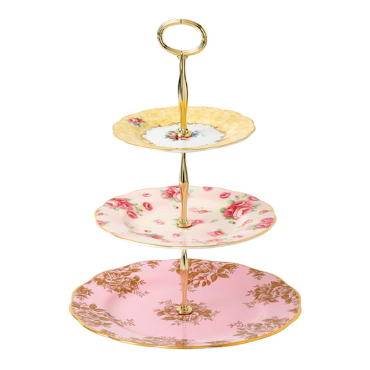 Royal Albert 100 Years of Royal Albert 3-Tier Cake Stand – Bouquet, Golden Roses and Rose Blush