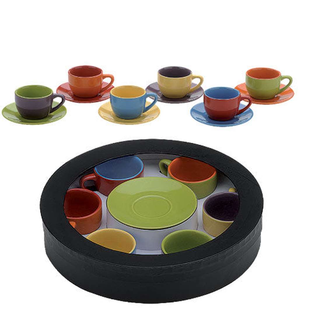 BIA Set of 6 Harlequin Espresso Cups and Saucers