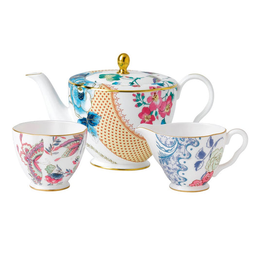 Wedgwood Butterfly Bloom 3 Piece Set: Teapot, Sugar Bowl and Cream Jug