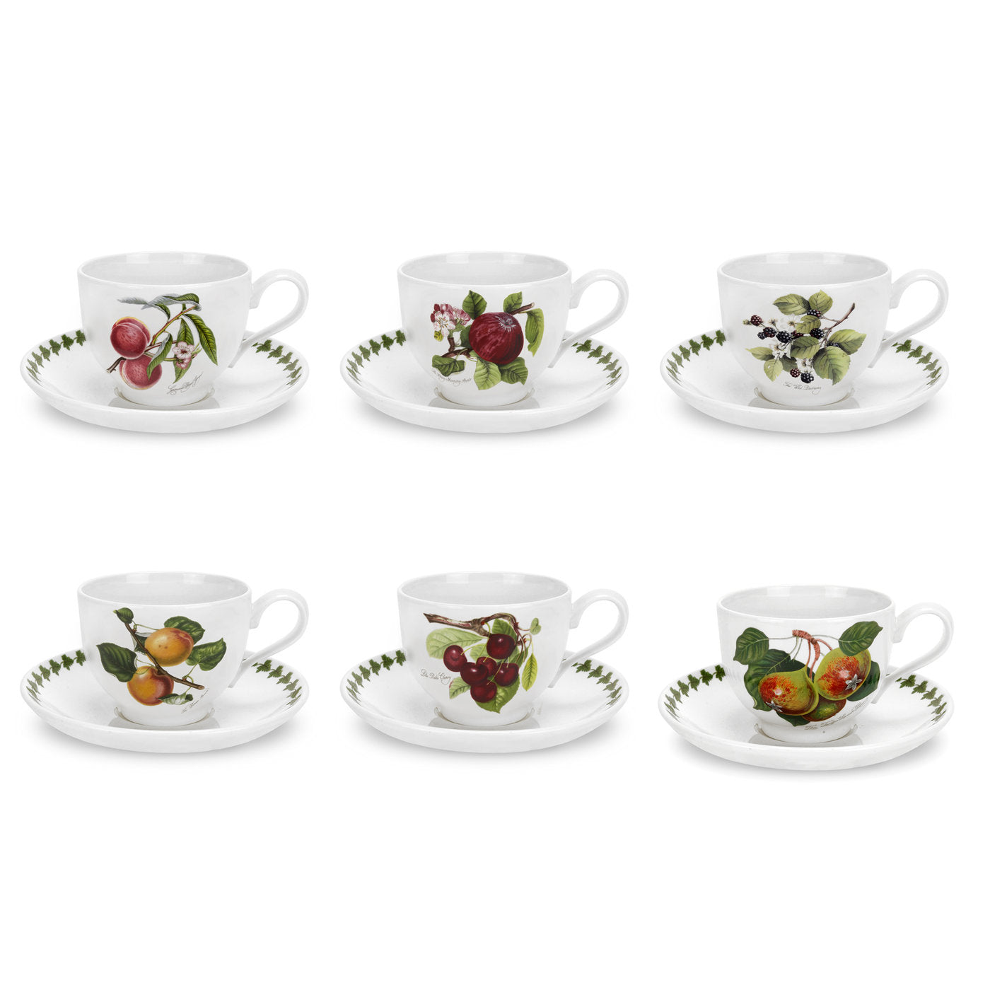 Portmeirion Pomona Tea Cups and Saucers Set of 6 (T)