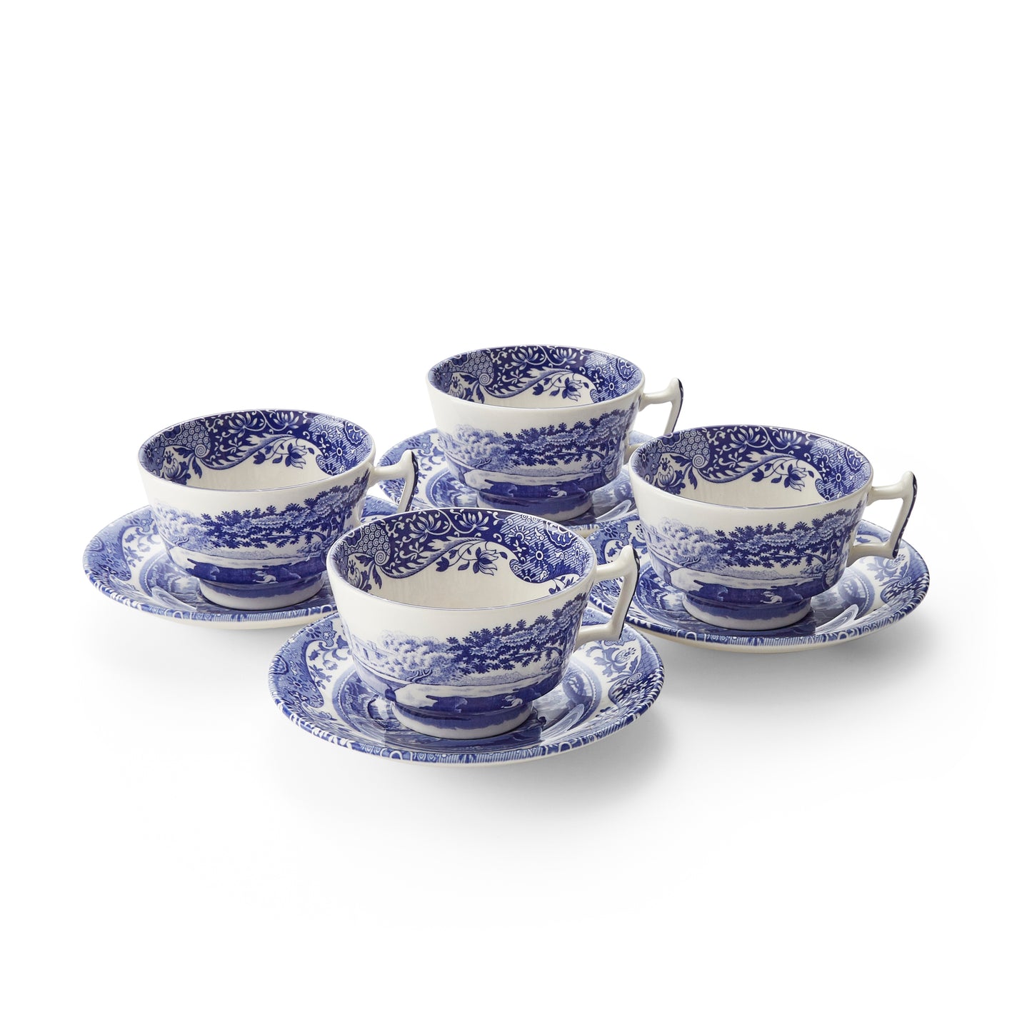Spode Blue Italian Teacups and Saucers Set of 4