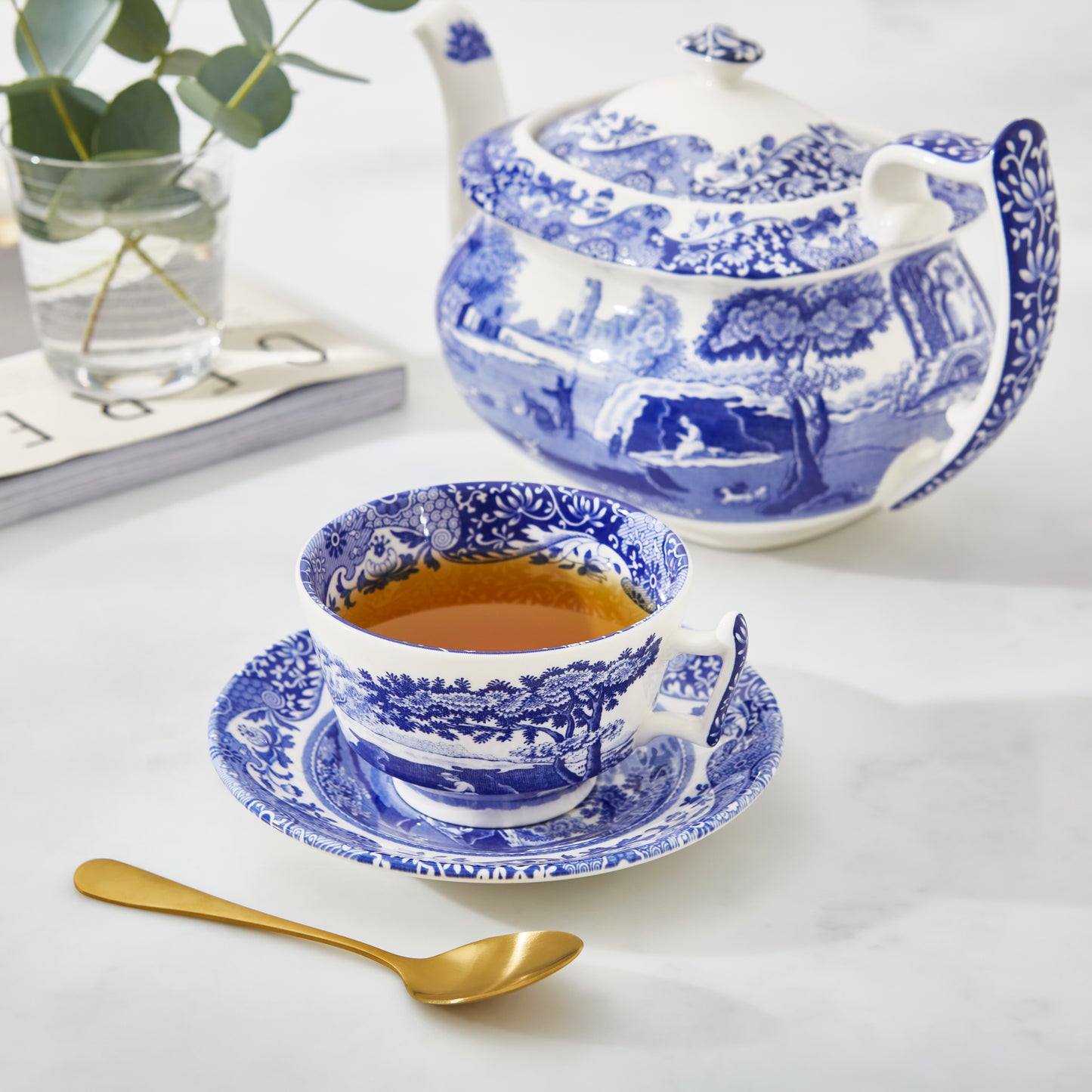 Spode Blue Italian Teacups and Saucers Set of 4